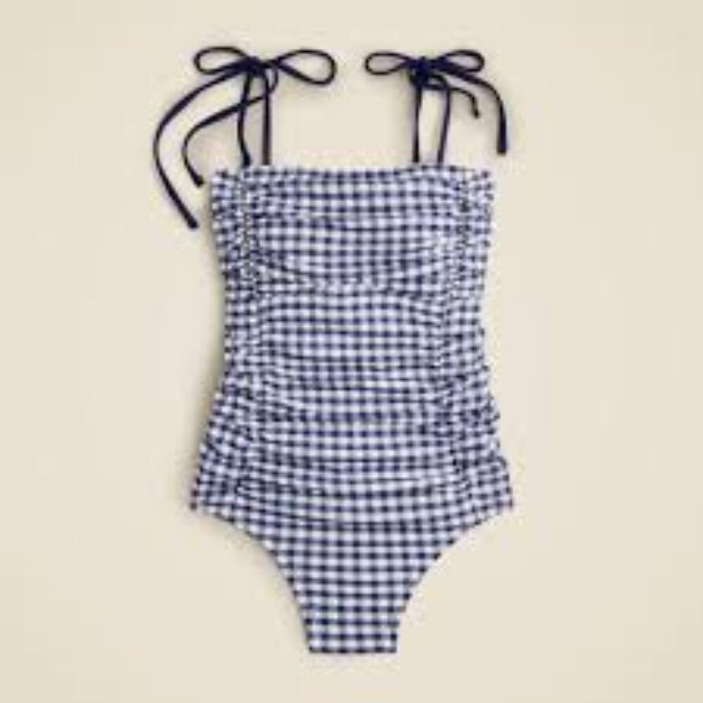 J.Crew Ruched tie-shoulder one-piece swimsuit in classic gingham